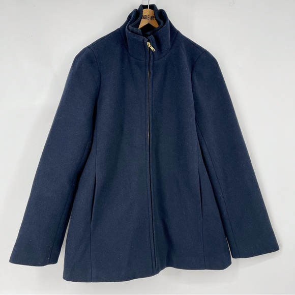 🌸 J. Crew Village Navy Wool Coat Zip Front Jacket Stand Collar - Picture 5 of 9
